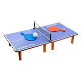 Mini Tênis De Mesa Ping Pong Mdf Com Raquete Rede E Bola