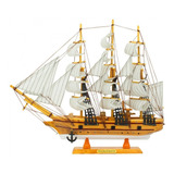 Miniatura Barco Navio Veleiro Madeira Base Branco 38x6x43 C