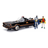 Miniatura Batmovel 1966 C luzes E Bonecos Jada 1 18