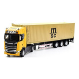 Miniatura Caminhão Carreta Scania Container Msc Escala 1 50