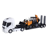 Miniatura Caminhão Iveco Com Retroescavadeira Case 580n