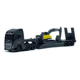 Miniatura Caminhão Prancha Volvo Fh16 750 Escavadeira