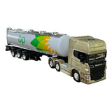 Miniatura Caminhão Scania Dourado Tanque Branco Welly 1 64