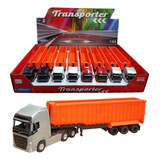 Miniatura Caminhão Volvo Azul Transporte Baú Escala 1 64