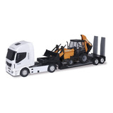 Miniatura Carreta Iveco Hi Way Com Retroescavadeira Case