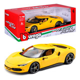 Miniatura Carro Ferrari 296 Gtb 2021 2023 1 18 Bburago Cor Amarelo