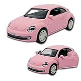Miniatura De Carro Volkswagen New Beetle Fusca 2012 12 CM- Carrinho De Ferro- Abertura De Portas- Com Fricção- Carrinhos De Coleção- 1-32- Rmz City -Rosa-
