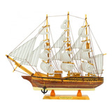 Miniatura Enfeite Barco Navio Veleiro Madeira Base Bege