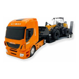 Miniatura Iveco Hi Way Laranja Plataforma Trator Case 721e