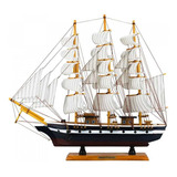 Miniatura Navio Veleiro Madeira Casco Azul B marrom 44x9x49