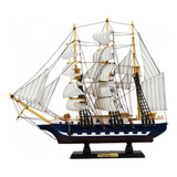 Miniatura Navio Veleiro Madeira Casco Preto Canhões 37x7x40