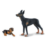 Miniatura Realista Cachorro Doberman E Filhote Collecta