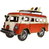 Miniatura Retro Metal Volkswagen Kombi Furgão Com Prancha