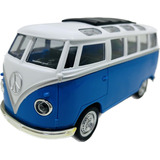 Miniatura Volkswagen Kombi Metal Luz E Som Azul 1 24