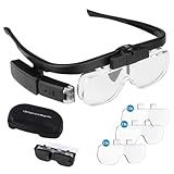 Minidiva Óculos De Aumento Com Luz- Viva-Voz- 2 Leds Iluminados- Montagem Na Cabeça- Lupa Com 3 Lentes Removíveis- Slot Duplo Para Leitura- Costura- Joias- Artesanato- Tratamento Odontológico