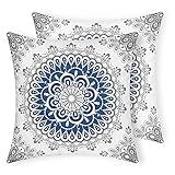 Miomao Conjunto De 2 Capas De Almofada Aconchegantes Dália Floral Medalhão Mandala Estilo Fronha Para Sofá Sofá Cama Cadeira Decoração 45 X 45 Centímetros Azul Cinza