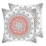 Miomao Conjunto De 2 Capas De Almofada Aconchegantes Dália Floral Medalhão Mandala Estilo Fronha Para Sofá Sofá Cama Cadeira Decoração 50 X 50 Centímetros Viva Coral Cinza