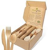 Mistura De 100 Utensílios Talheres De Madeira De 16 5 Cm De Comprimento Inclui 40 Garfos 40 Colheres E 20 Facas Descartáveis E Compostáveis De Quintal Ecológico Sustentável Orgânico