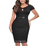 Miusol Vestido De Festa Feminino Elegante Com Decote E Decote Em Renda Floral Preto P