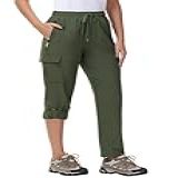 MIVEI Calça Cargo Feminina De Secagem Rápida Leve Resistente à água FPS 50 Viagem Verde Militar GG