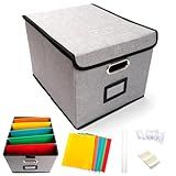 MIZAZBOX Caixa De Armazenamento De Arquivos Caixa De Documentos à Prova De Poeira Com 5 Pastas Suspensas E Slide De Plástico Etiqueta De Arquivo Organizador De Arquivos Portátil Dobrável Para