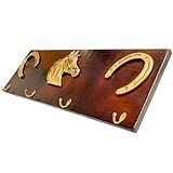 MJ DECOR Cabideiro Parede Decorativo Country Porta Chaves Madeira Gancho Rustico Ferradura Cavalo Artesanal 58cm Decoração Área Gourmet Quarto Hall De Entrada Cavalo 