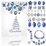 MJartoria Calendário Do Advento 2025 Para Mulheres - Conjunto De Joias Azuis De Natal- Contagem Regressiva- Inclui Pingentes De Metal De Floco De Neve Azul- Contas- Colares- Pulseiras- Kit De