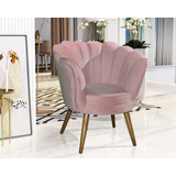 Mjl Móveis Premium Poltrona Decorativa Estofada Pétala Veludo Pé Palito Quarto Cor Rosa