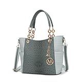 MKF Collection Bolsa De Ombro Feminina- Bolsa Tiracolo De Couro PU Com Alça Superior- Miriam Azul Claro- Large