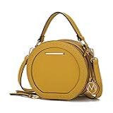 MKF Collection Bolsas Redondas Transversais Para Mulheres E Bolsas- Bolsa De Couro PU Bolsa De Mão Pequena Lateral Carteiro- Amarelo Lydie- Medium