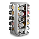 Mm House 20 Peças Porta Temperos Inox Suporte Giratório Quadrado Cor Prateado