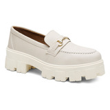 Mocassim Tratorado Feminino Off White Social Pronta Entrega