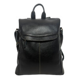 Mochila Bolsa De Couro Legitimo Feminina Anti Furto Cor Preto