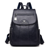 Mochila Bolsa Feminina Couro Pu Trabalho Viagem Dia A Dia Cor Preta