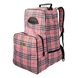 Mochila Bota E Capacete Hdr Xadrez Rosa Para Hipismo