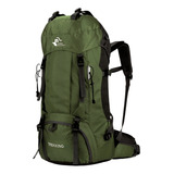 Mochila Camping Viagem 60l Capa De Chuva 100 Impermeável Cargueira Mochilão Reforçado Caminhada Trekking Grande Cor Verde musgo Desenho Do Tecido Liso Impermeável E Reforçado