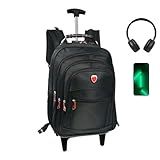 Mochila Carrino Com Rodinhas Bolsa Notebook Executiva 15 6 Polegadas Resistente Trabalho Urbano Passeio Casual Com USB Com Carrinho Preta