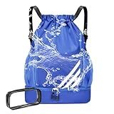 Mochila Com Cordão, Saco Traseiro Cordão Para Mulheres, Homens E Crianças Com Compartimento Para Sapatos E Bolsos Malha Para Garrafa água (azul)