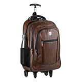 Mochila Com Rodinhas Couro Executiva Notebook Usb Antifurto