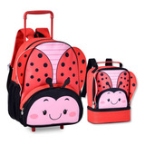 Mochila De Carrinho Com Lancheira Térmica Escolar Feminina Cor Cinza Com Vermelho