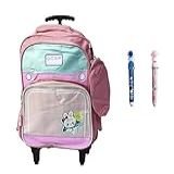 Mochila De Carrinho Rodinhas Infantil Em Tecido Oxford E Com Grande Capacidade Para Estudantes De 6 A 12 Anos Mochila Escolar Rosa 