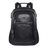 Mochila De Couro Notebook Grande Masculina Cabo De Aço Cor Preto Desenho Do Tecido Liso