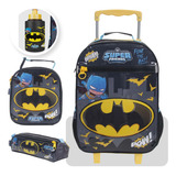 Mochila De Rodinha Lancheira Estojo Squeeze Batman Infantil