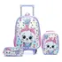 Mochila De Rodinhas Carros Escolar Com Lancheira E Estojo Cor Rosa-pálido Desenho Do Tecido Liso