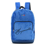Mochila Escolar Básica Aveludada Hogwarts Harry Potter Azul