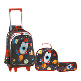Mochila Escolar De Carrinho Space Menino Reforçada Grand Cor Cinza