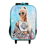 Mochila Escolar De Rodas Barbie Infantil Luxcel Feminina Cor Azul