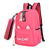 Mochila Escolar Feminina De Gatinha Reforçada Estojo