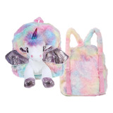 Mochila Escolar Infantil Menina Unicórnio Pelúcia Luxo