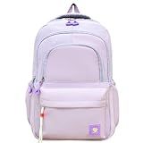 MOCHILA ESCOLAR JUVENIL INFANTIL FEMININA MENINA COSTAS BOLSA GRANDE REFORÇADA PASSEIO RESISTENTE IMPERMEÁVEL ROSA LILÁS PRETA PRETO COR Lilás 